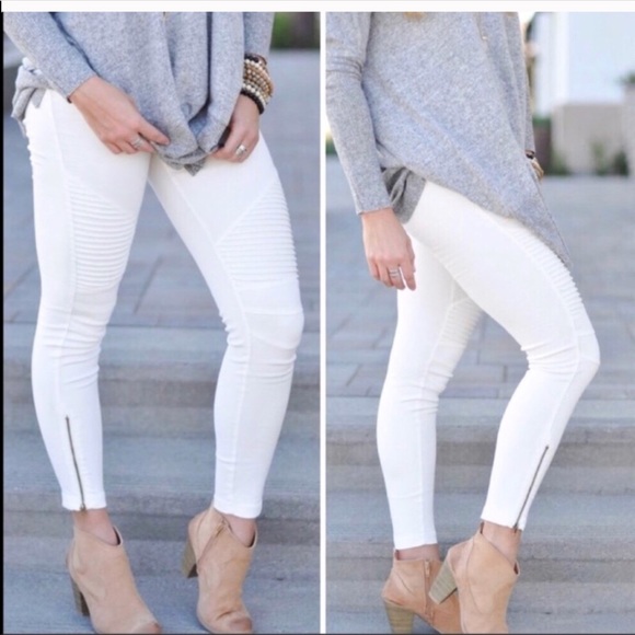 White Moto Leggings - Picture 2 of 6